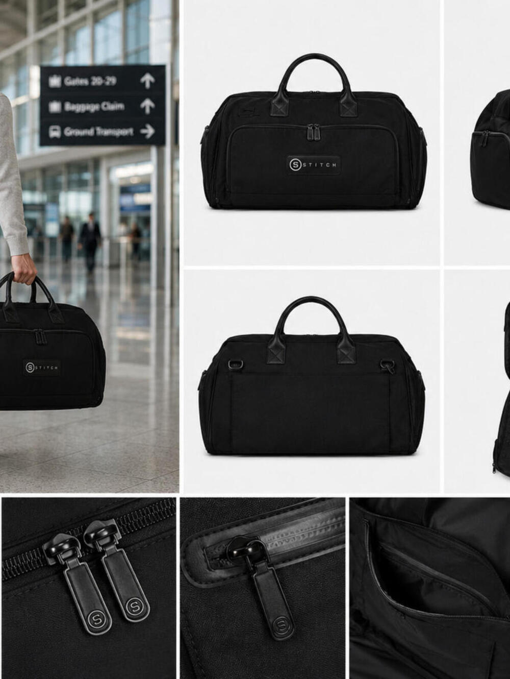 STITCH Golf Ultimate Garment Bag Duffle Bag Convertible Black No Strap